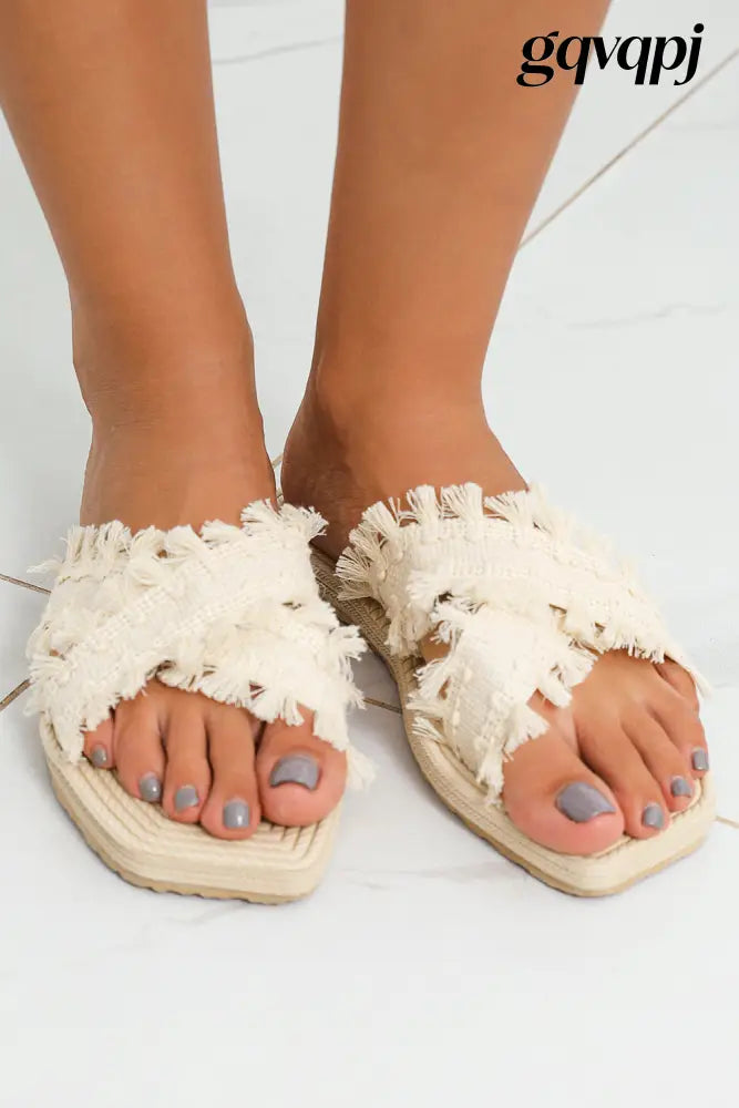 beige-tassel-woven-crossed-straps-flat-slippers - Shoes & Bags/Slippers