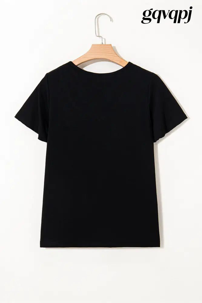 black-crisscross-v-neck-butterfly-sleeve-t-shirt - Tops/Tops & Tees