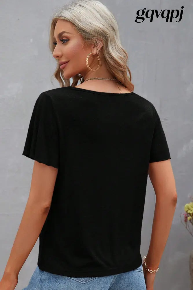black-crisscross-v-neck-butterfly-sleeve-t-shirt - Tops/Tops & Tees