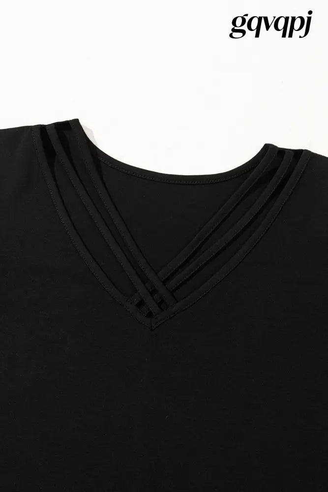 black-crisscross-v-neck-butterfly-sleeve-t-shirt - Tops/Tops & Tees