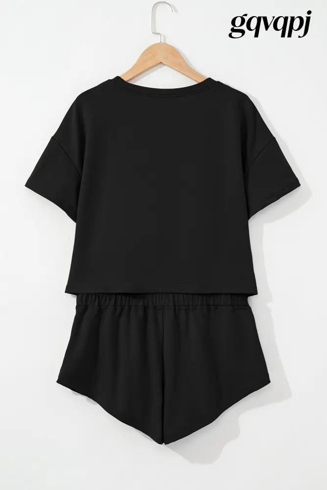black-cropped-tee-high-waist-skirt-set - Two Piece Sets/Short Sets