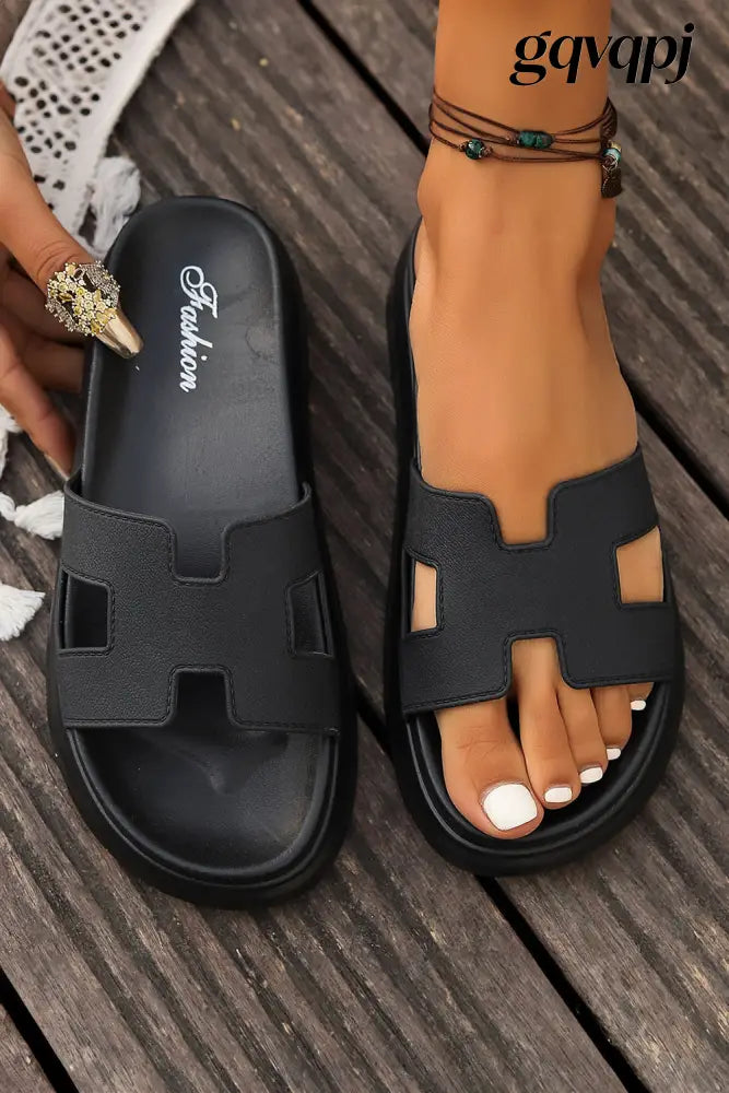 black-cutout-platform-slippers-open-toe - Black / 36 / 100% Polyester + 100% TPR - Shoes & Bags/Slippers