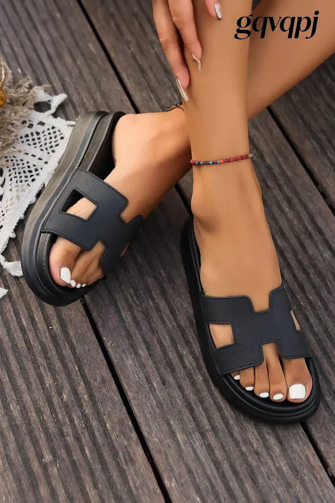 black-cutout-platform-slippers-open-toe - Shoes & Bags/Slippers