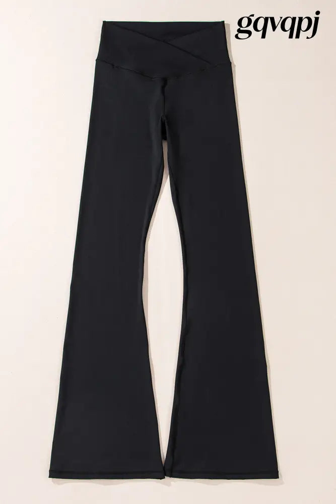 black-v-shape-high-waist-flared-leggings - Bottoms/Leggings