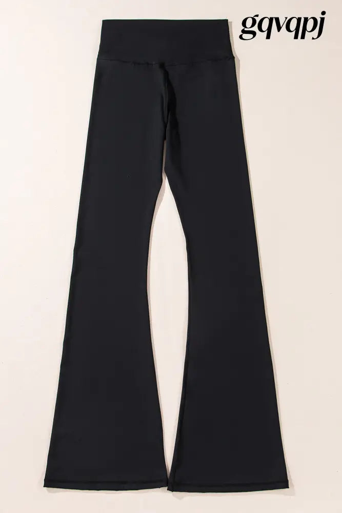 black-v-shape-high-waist-flared-leggings - Bottoms/Leggings