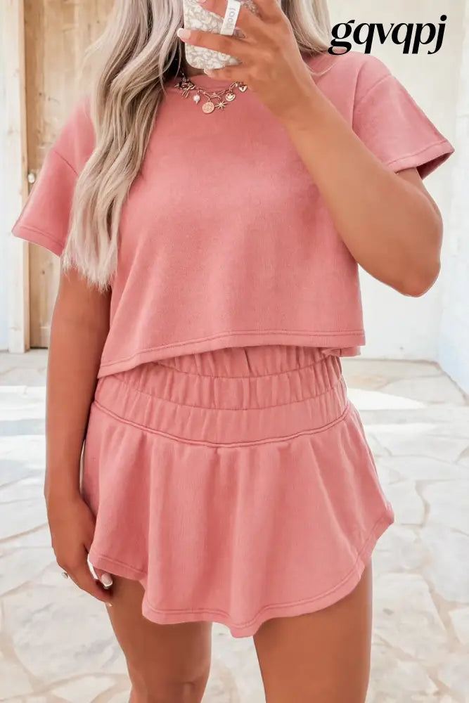blossom-cropped-tee-high-waist-skirt-set - Blossom / S / 75% Polyester + 20% Cotton + 5% Elastane - Two Piece