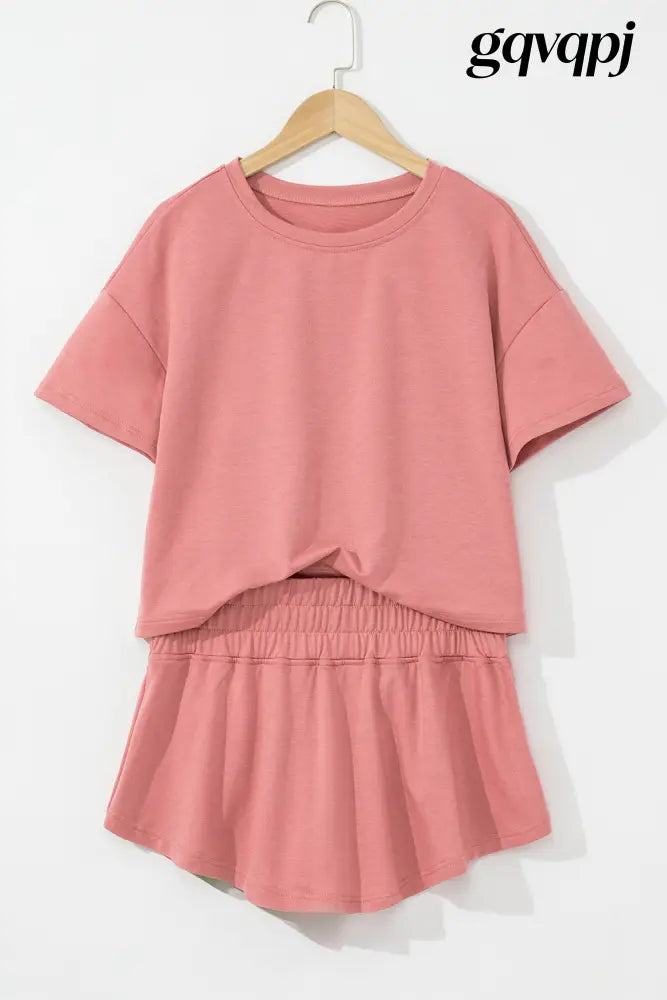 blossom-cropped-tee-high-waist-skirt-set - Two Piece Sets/Short Sets