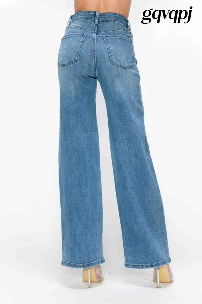 bytos-full-size-high-rise-wide-leg-jeans-with-pockets - Women’s Clothing