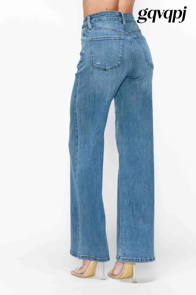 bytos-full-size-high-rise-wide-leg-jeans-with-pockets - Women’s Clothing