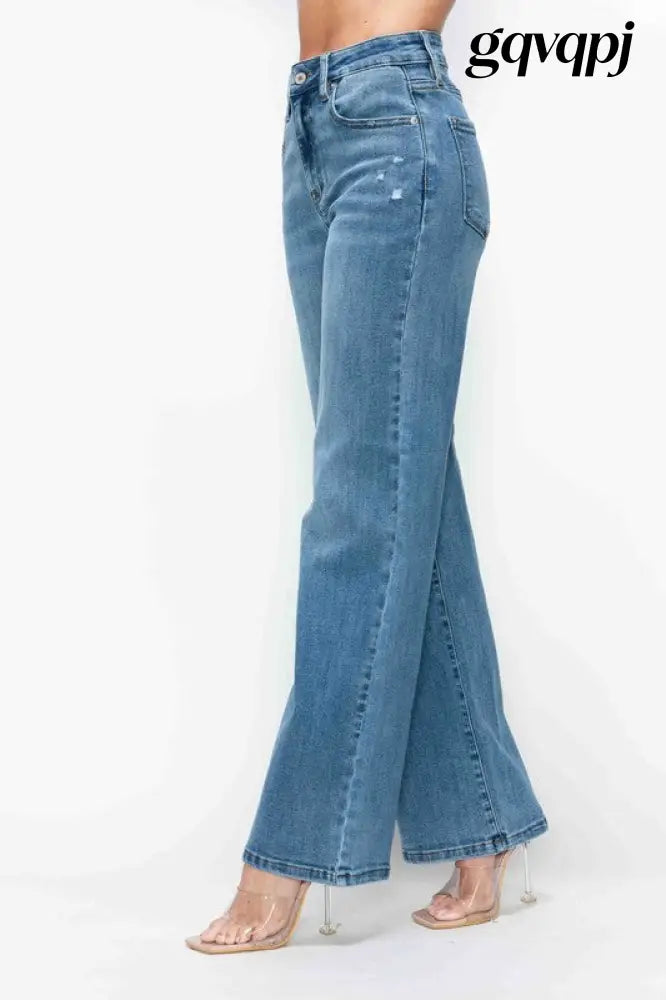 bytos-full-size-high-rise-wide-leg-jeans-with-pockets - Women’s Clothing