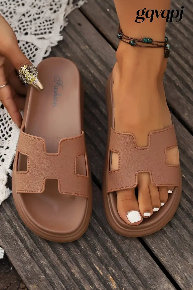 chestnut-cutout-platform-slippers-open-toe - Chestnut / 36 / 100% Polyester + 100% TPR - Shoes & Bags/Slippers