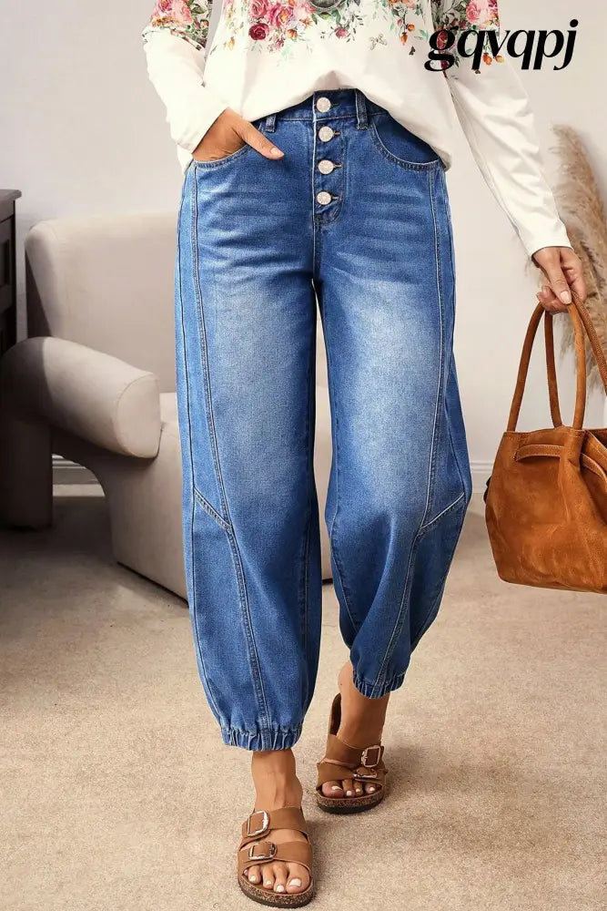 cloudease-tapered-loose-fit-jeans-women - Blue / 4 / 65% Cotton + 33% Polyester + 2% Elastane - Bottoms/Jeans