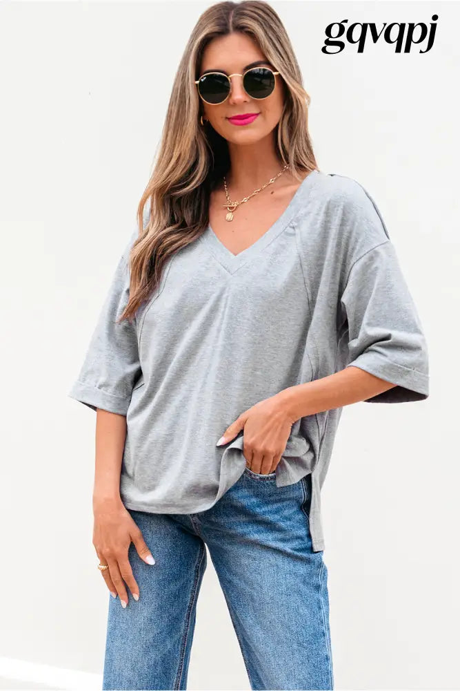 high-raglan-half-sleeve-v-neck-oversized-t-shirt - Tops/Tops & Tees