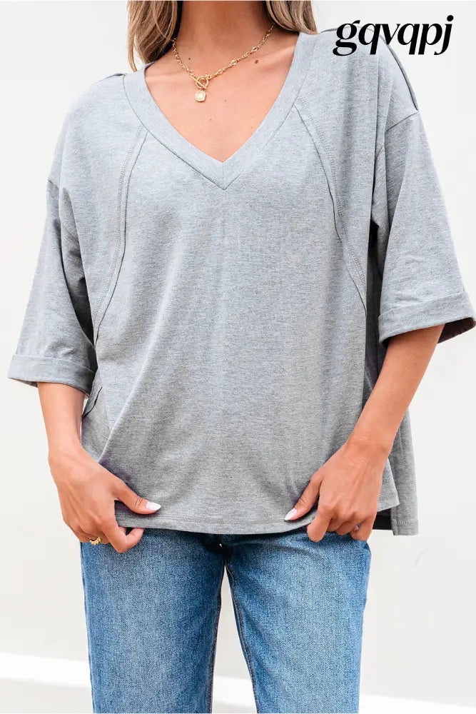 high-raglan-half-sleeve-v-neck-oversized-t-shirt - Tops/Tops & Tees