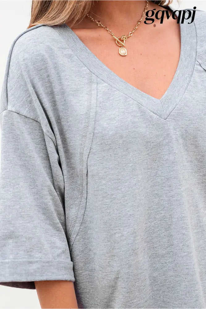 high-raglan-half-sleeve-v-neck-oversized-t-shirt - Tops/Tops & Tees