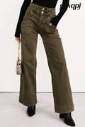 jungle-green-double-waistband-loose-straight-jeans - Jungle Green / 4 / 98% Cotton + 2% Elastane - Bottoms/Jeans