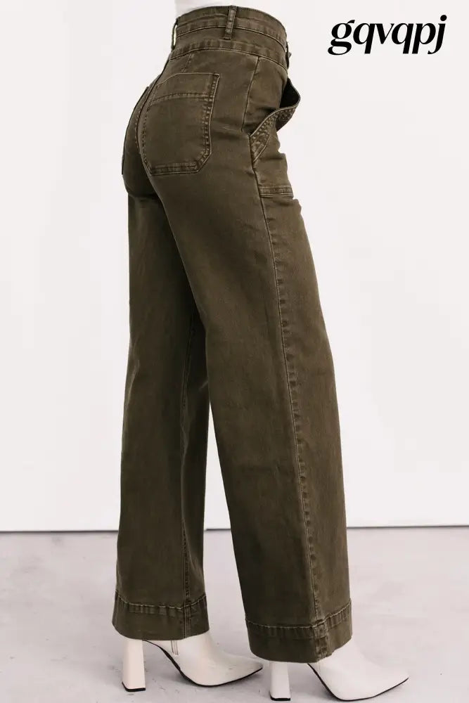 jungle-green-double-waistband-loose-straight-jeans - Bottoms/Jeans