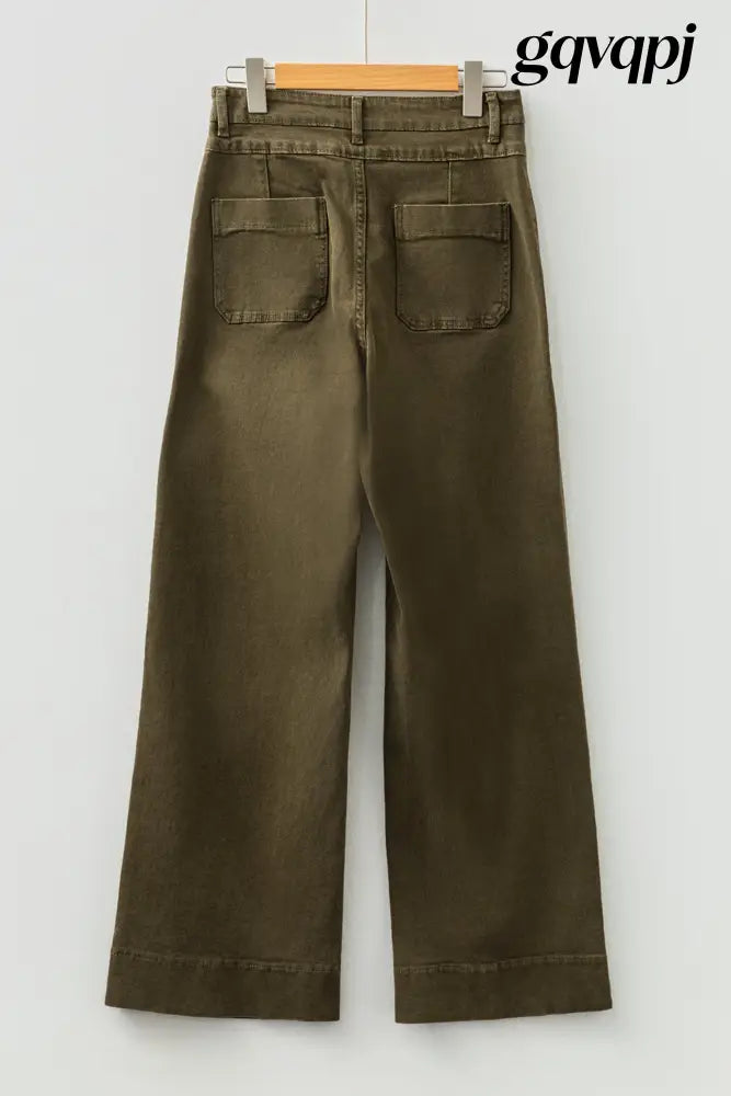 jungle-green-double-waistband-loose-straight-jeans - Bottoms/Jeans