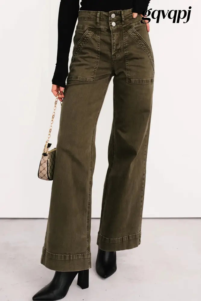 jungle-green-double-waistband-loose-straight-jeans - Bottoms/Jeans