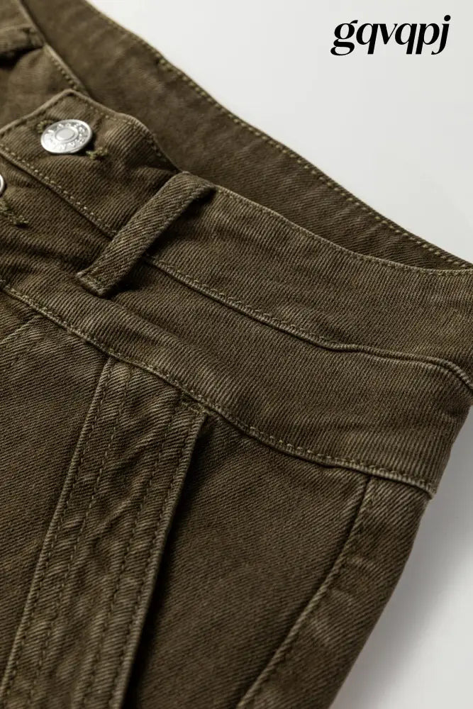 jungle-green-double-waistband-loose-straight-jeans - Bottoms/Jeans