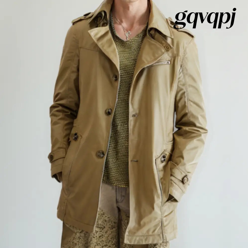 Mens Classic Trench Coat Hoted - L / Khaki - Jackets & Coats