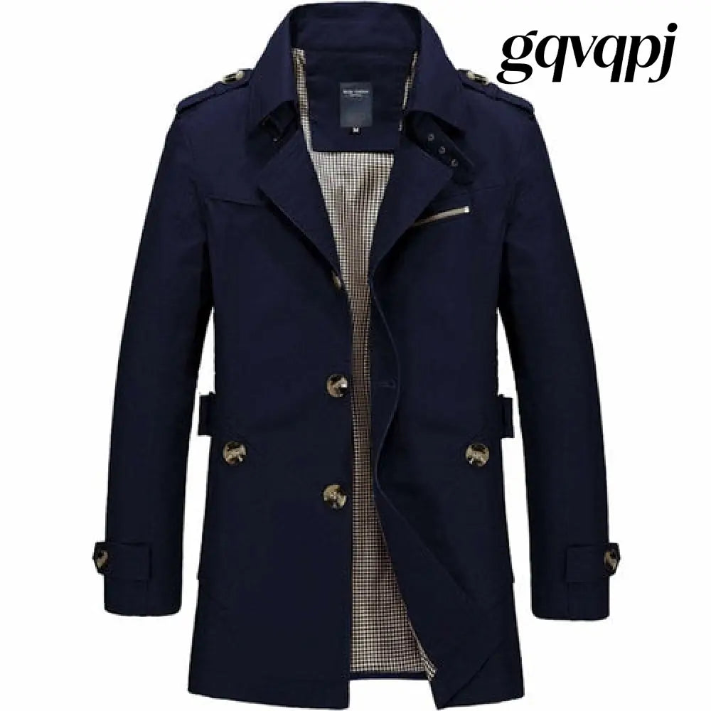 Mens Classic Trench Coat Hoted - L / Navy - Jackets & Coats