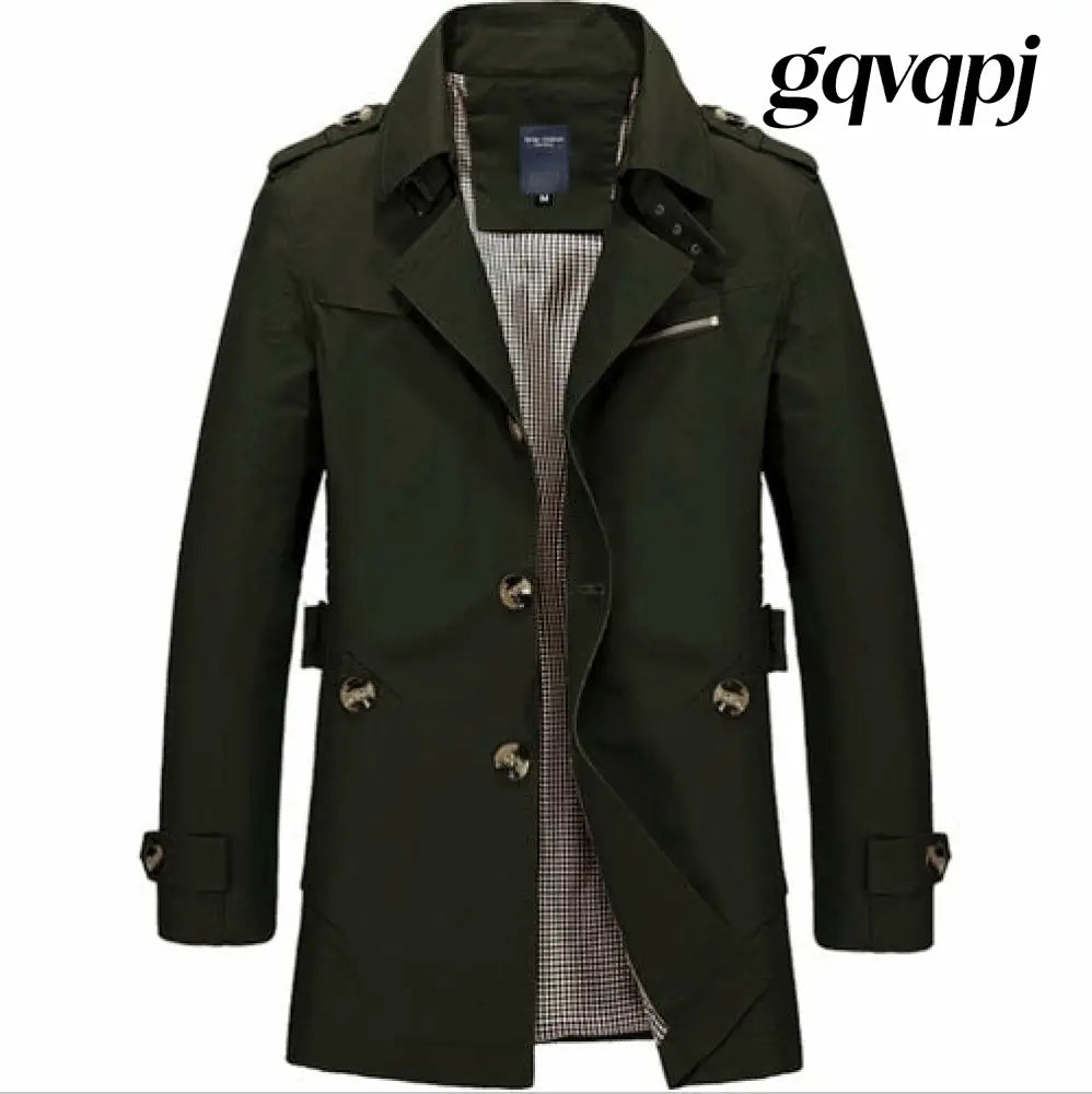 Mens Classic Trench Coat Hoted - S / Army Green - Jackets & Coats