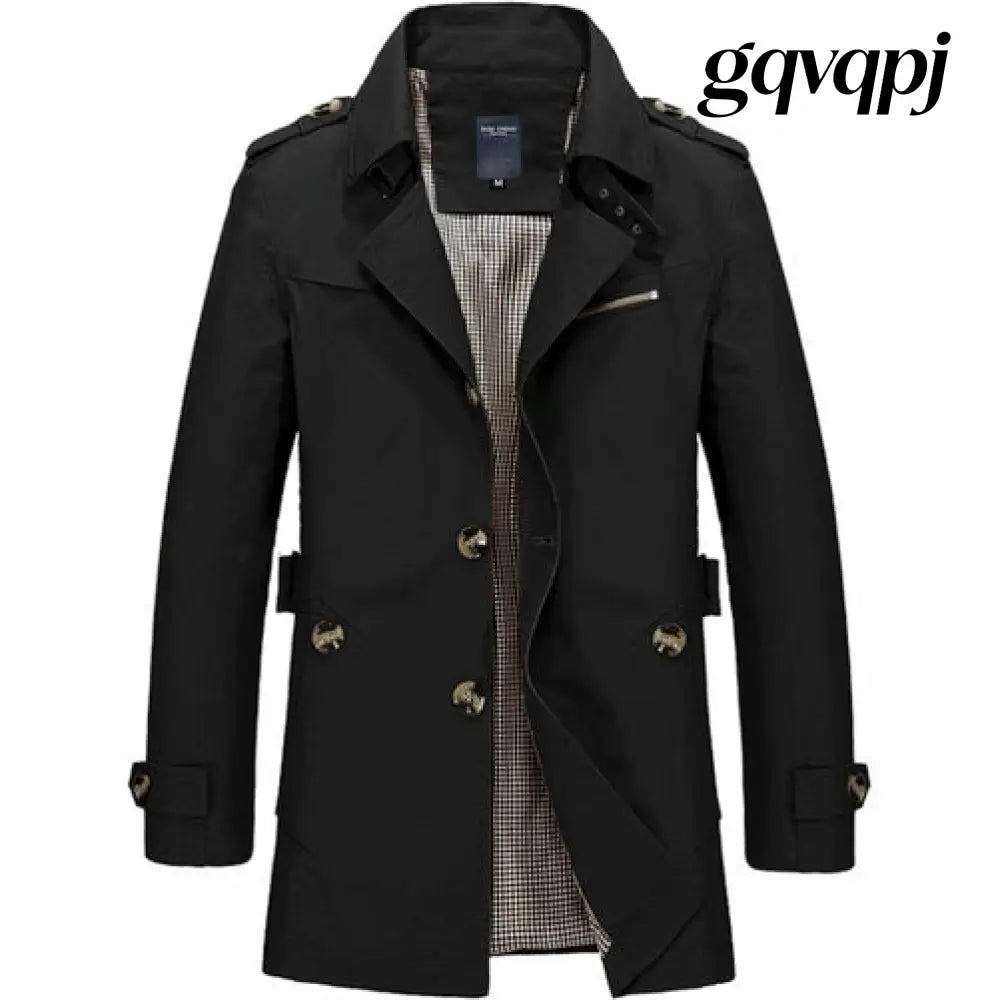 Mens Classic Trench Coat Hoted - S / Black - Jackets & Coats